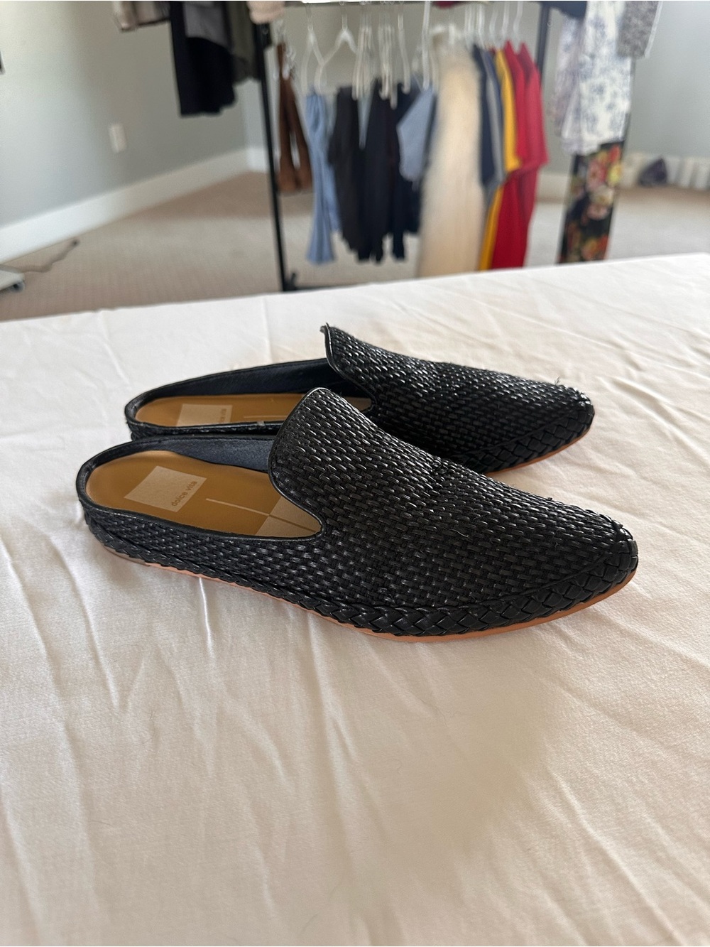 Dolce Vita Black Woven Backless Mule Loafers - size 8